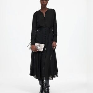 Madewell Tie-Waist Midi Dress in Clip Dot True Black Size Small